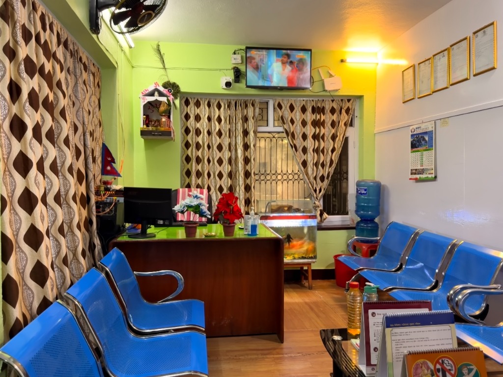 Khushi Clinic patient waiting lounge and reception area in Kalanki